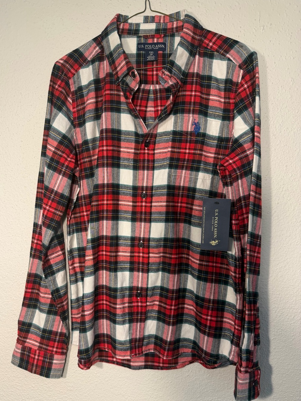 U.S. Polo Assn. Red White and Black Plaid Button-Down Shirt